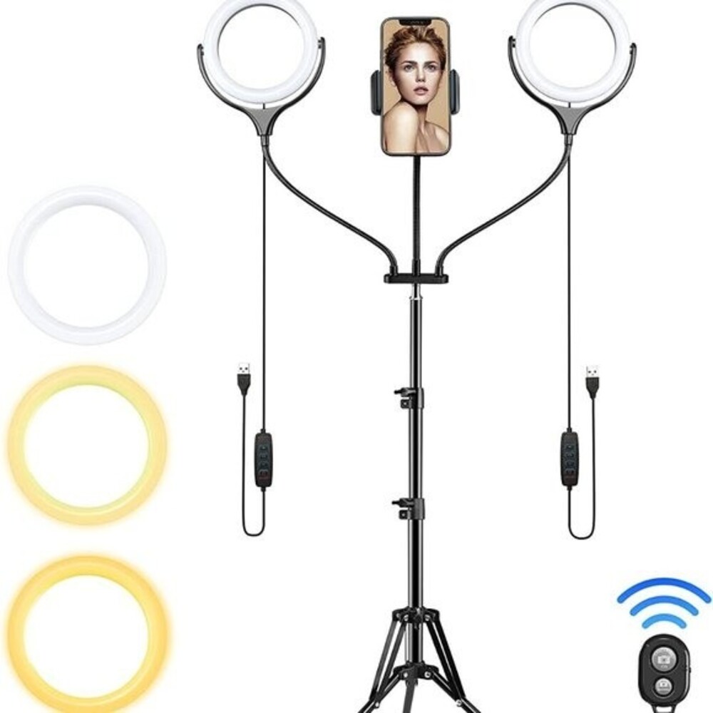 Large Dual Selfie Ring Light Tripod Stand Phone Holder Remote Con… - Picture 2 of 7